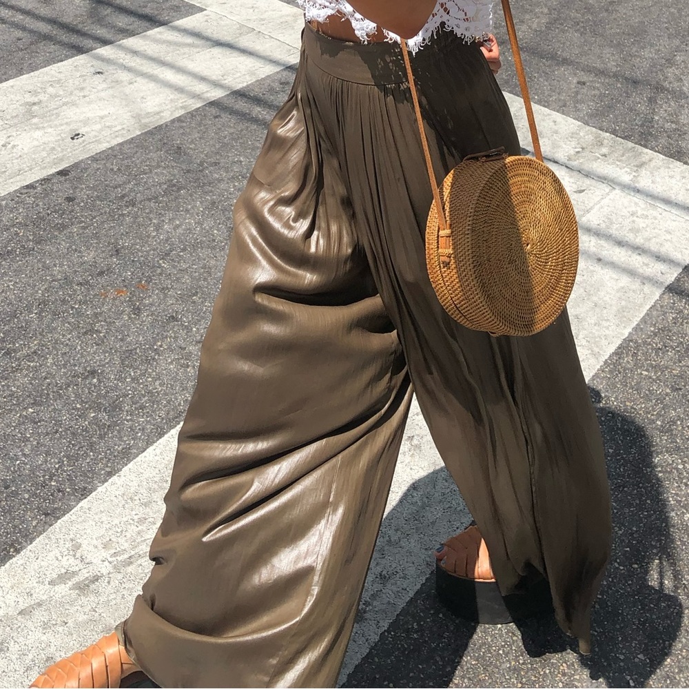 Zara - palazzo green pants with metallic sheen - size XS